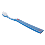edel+white Ultrasoft Flosserbrush SWISS in PET box - Light, flexible and with ultra-soft, conical bristles. Toothbrush shown in blue. 