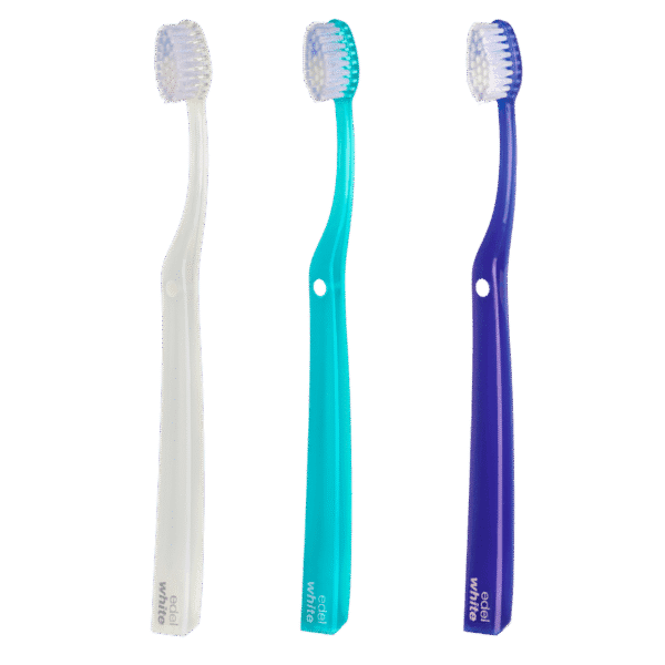 edel+white Eraser Whitening toothbrush in PET box – Flecken einfach wegrubbeln. Stain eraser brush in weiss, blau und lila.