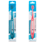 edel+white Brosse à dents ORTHO Pro Ortho Toothbrush - Nettoyage en profondeur des bridges et des appareils dentaires. Brosse à dents en bleu et en rose. 
