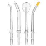 edel+white Flosserpik WJ180 replacement tips set – Ersatz-Aufsätze für die edel+white Munddusche Flosserpik Power Spa. Abbildung der verschiedenen Aufsätze.