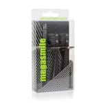 megasmile Sonic Black Whitening II Ersatzbürstenköpfe Ink Black – mit Aktivkohle-Borsten für sanfte Zahnaufhellung. Abbildung in Verpackung.