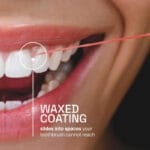 REACH gewachste Zahnseide mit Zimtgeschmack – 50m vegane Zahnseide mit hoher Reissfestigkeit und bis zu 61% mehr Plaque-Entfernung. Abbildung Infografik Waxed Coating.