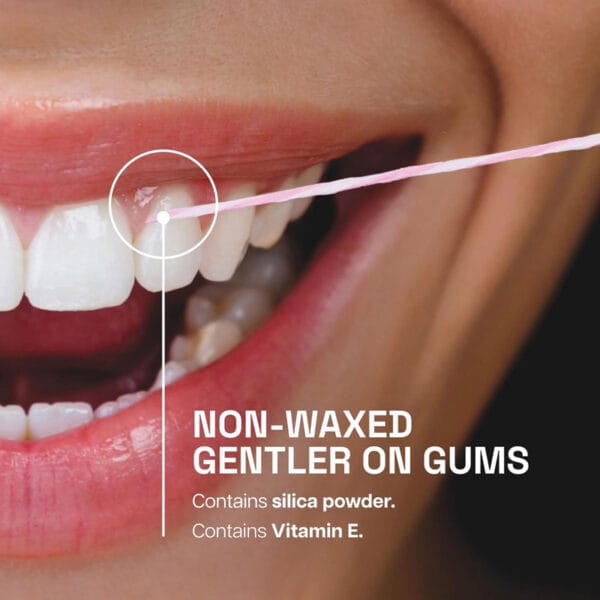 REACH Ultraclean Gentle Gum Care Floss Cannelle 50m- illustration infographique,non-waxed gentler on gums