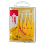 edel+white EasyFlex gebogene Interdentalbürste mit flexiblem Hals und antibakteriellem Schutzmantel zur Zahnreinigung, M 0.7mm, 6 Stück in gelb