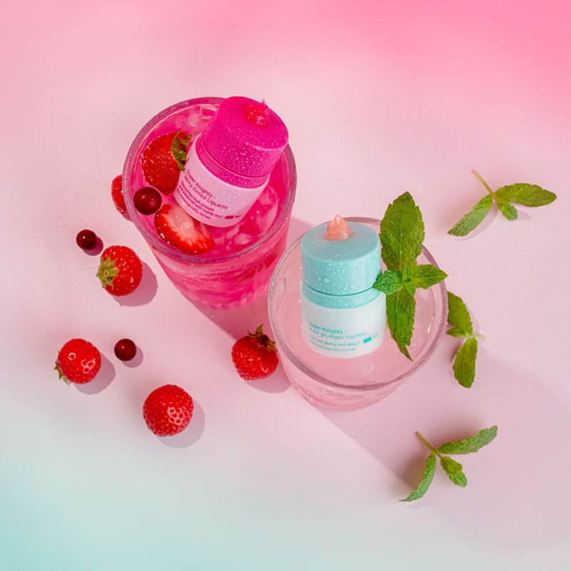 belif Mint Plumper and Berry Tinted Lipcerin 15ml – Imagebild verschiedene Geschmäcker, Pfefferminz und Erdbeere in Gläser