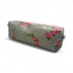 Cosmetic bag in sage green/pink handmade size 22x7x5cm slanted side view