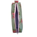Cosmetic bag in sage green/pink handmade size 22x7x5cm open top view