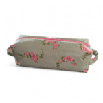 Cosmetic bag in sage green/pink handmade size 24x8x8cm side view