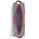 Cosmetic bag in sage green/pink handmade size 24x8x8cm top view