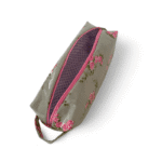 Cosmetic bag in sage green/pink handmade size 24x8x8cm top side view