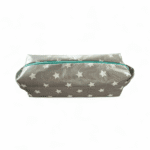Trousse de toilette en gris/blanc faite à la main taille 24x8x8cm vue latérale